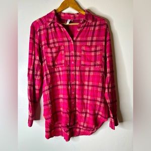 Anthropologie  Pilcro Pink Plaid Button Down Tunic